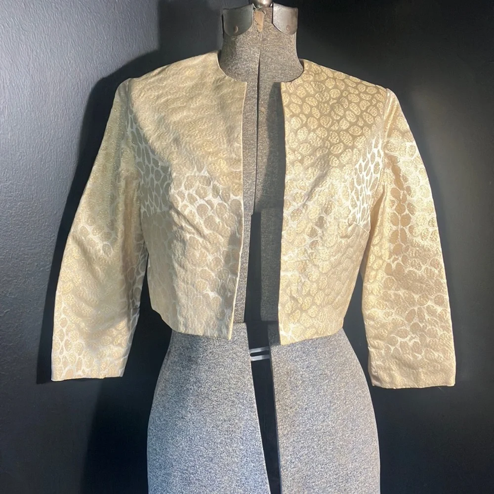 Vintage Handmade Metallic Light Gold Leopard Print Bolero Cropped Jacket - Picture 1 of 10